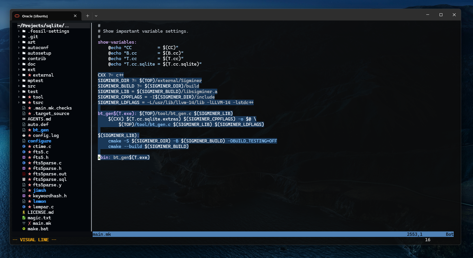 Sigminer in the SQLite Makefile